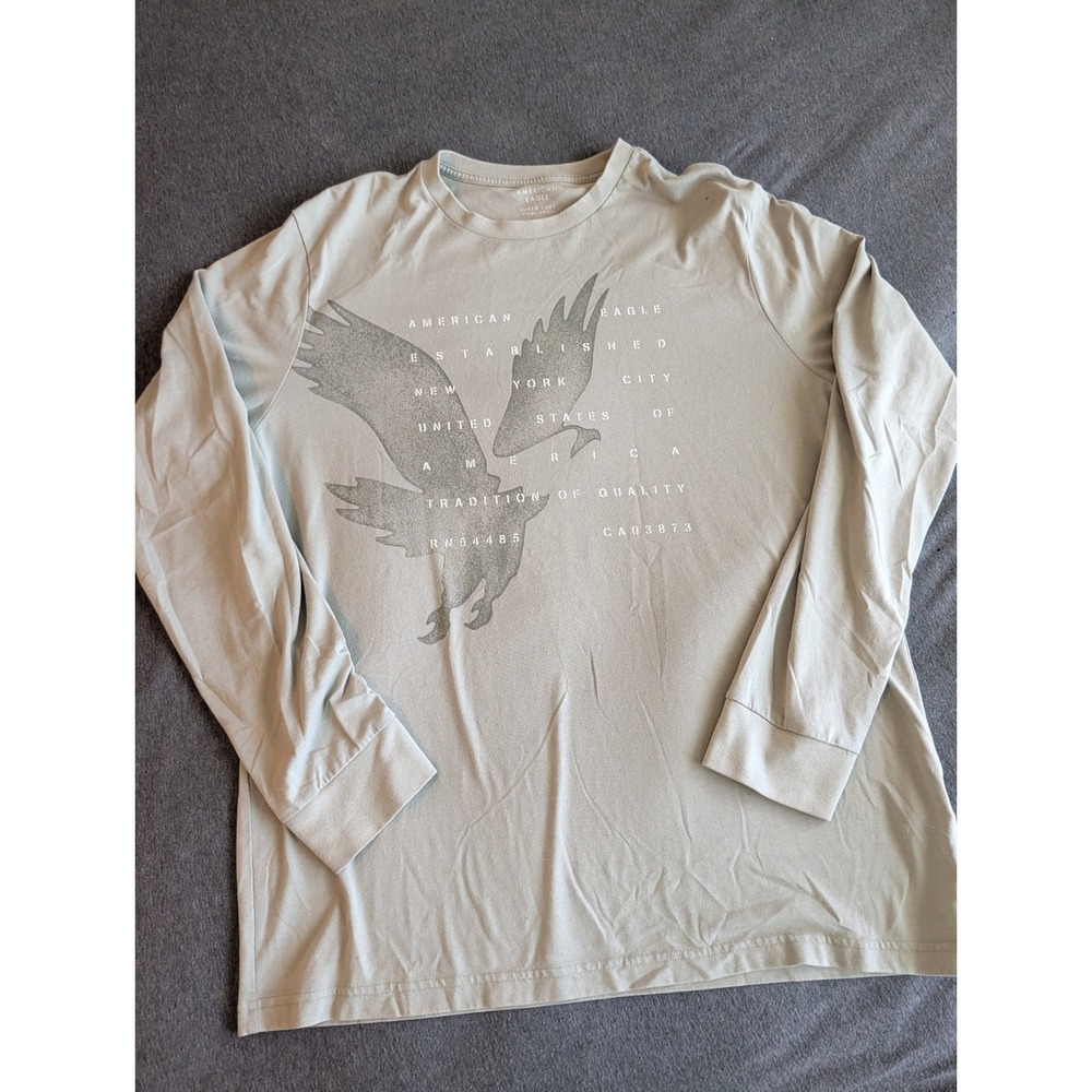 American Eagle Mens Large Super Soft Long Sleeve Graphic Tee Sage Green Eagle